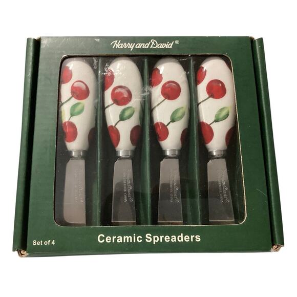 Harry and David Cherries Fruit Bounty Ceramic Spreaders Set of 4 - Picture 1 of 2
